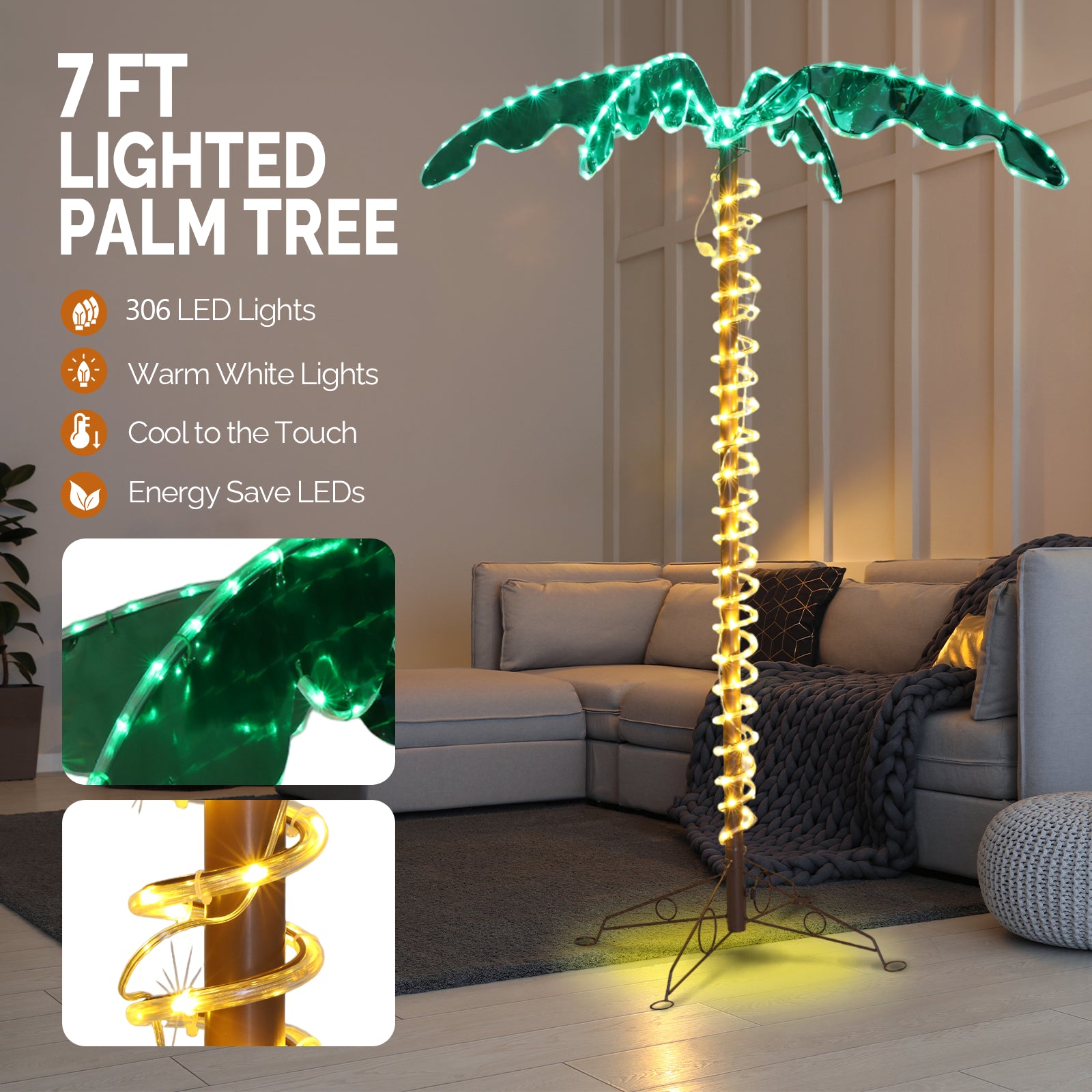 7ft 306 Lights 31V 6W Coconut Tree Lights Garden Tree Lights Decoration - Decoration - Quality Life