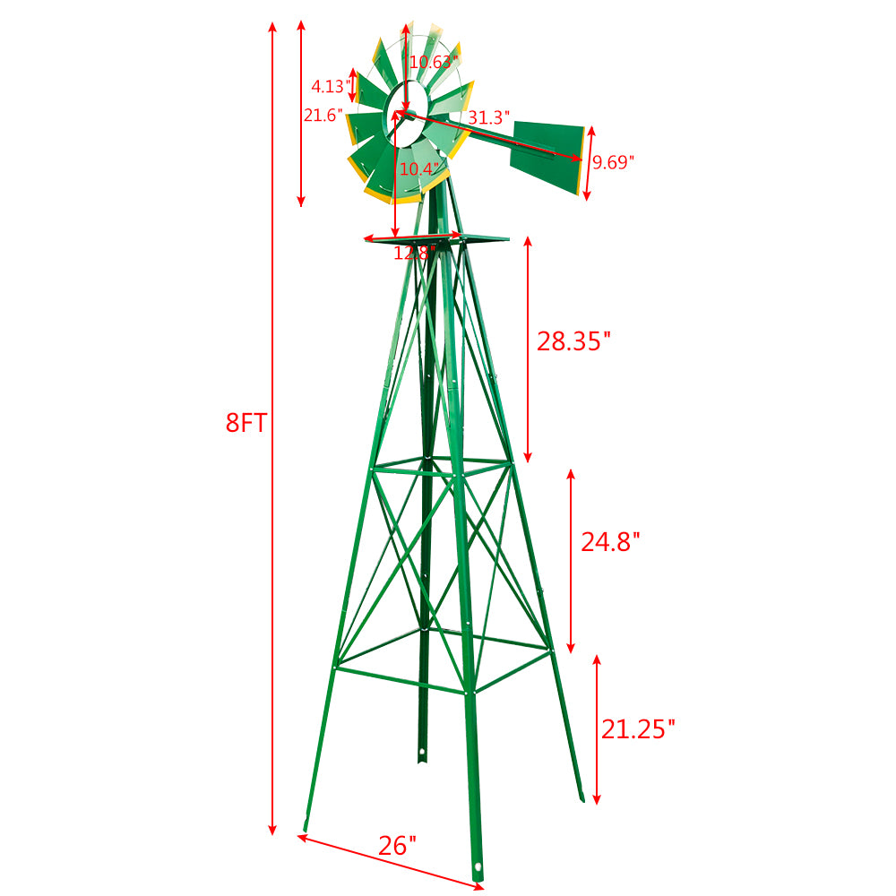 8FT Weather Resistant Yard Garden Windmill Green - Decoration - Quality Life