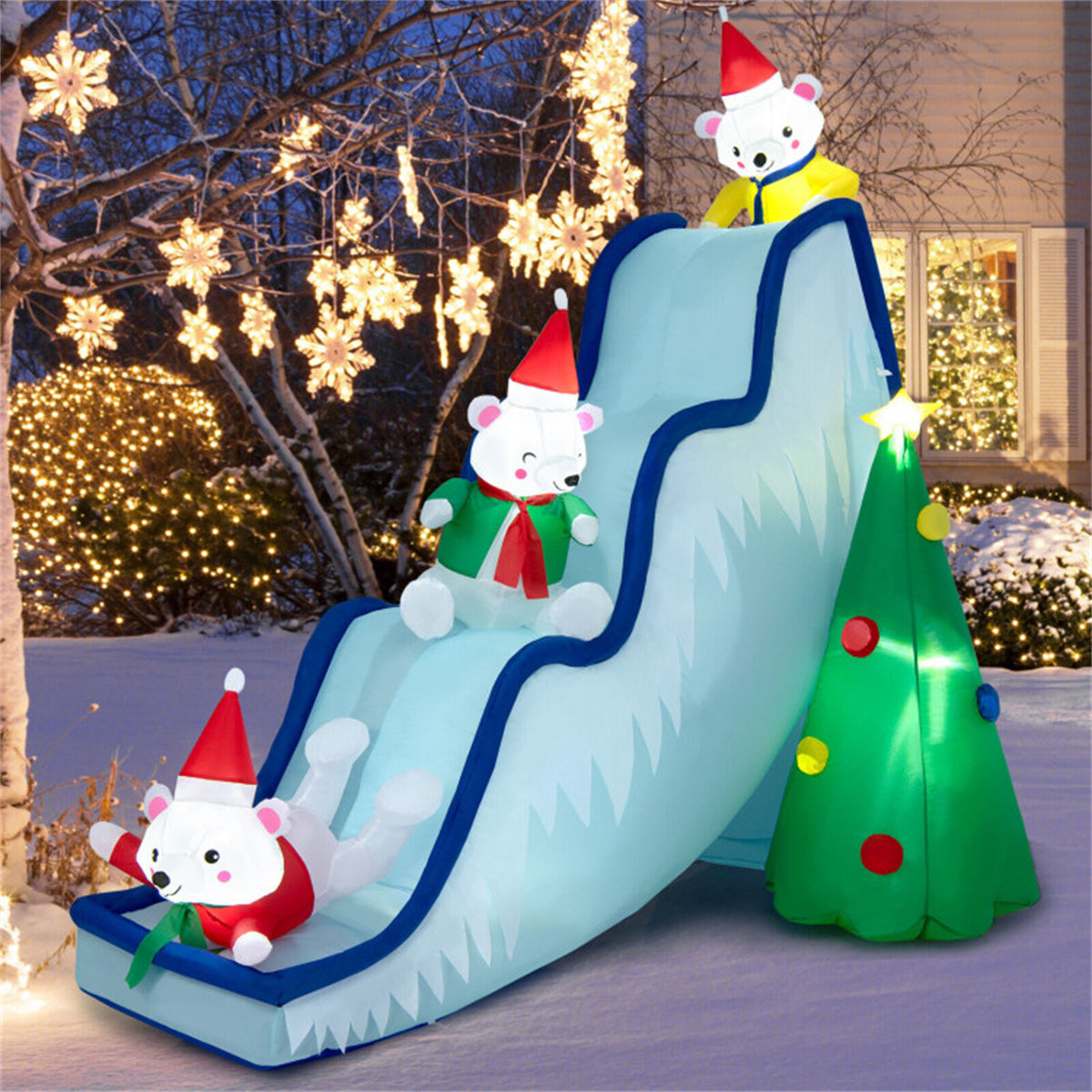 9 Feet Christmas Decoration Inflatable Polar Bear Slide Scene Decoration - Decoration - Quality Life