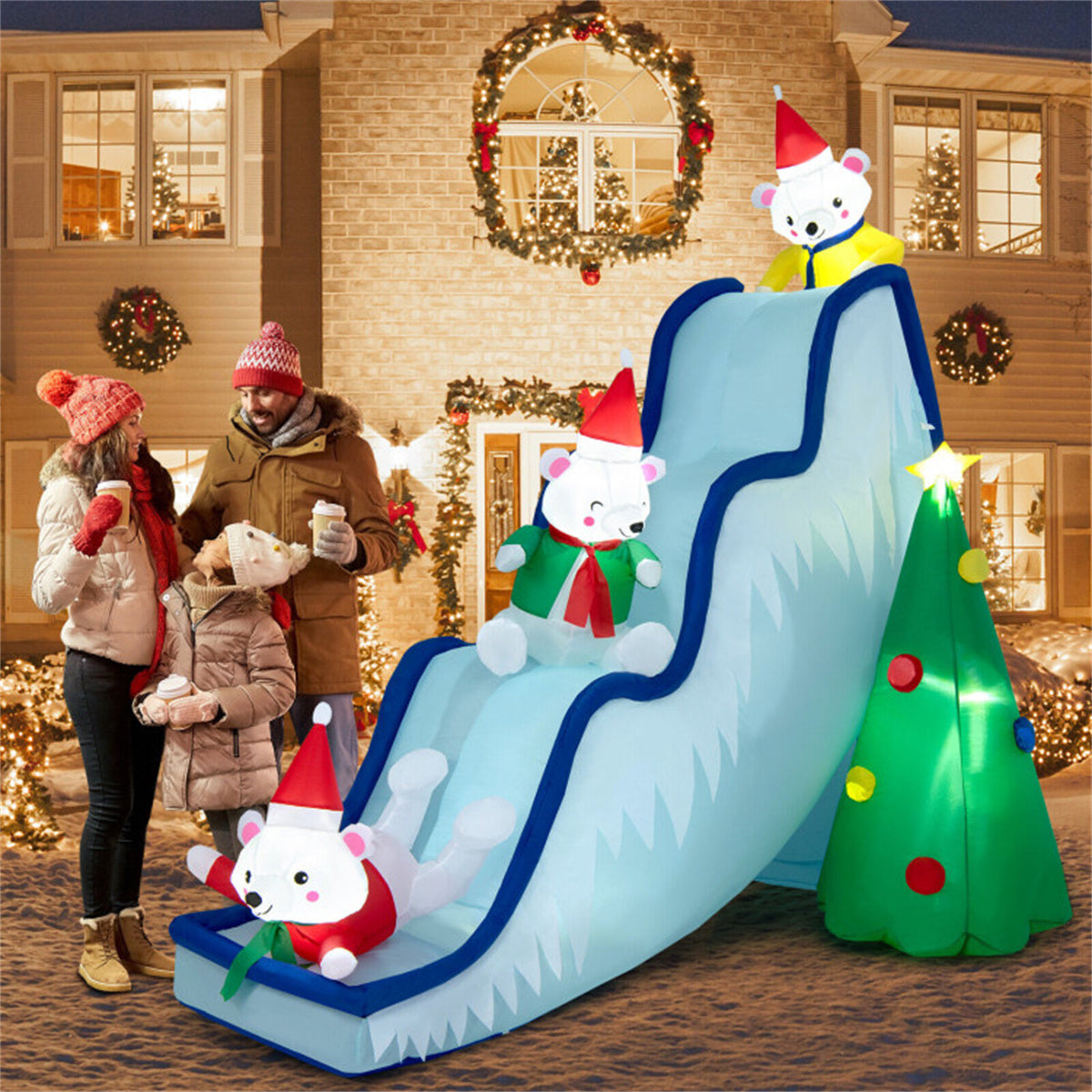 9 Feet Christmas Decoration Inflatable Polar Bear Slide Scene Decoration - Decoration - Quality Life