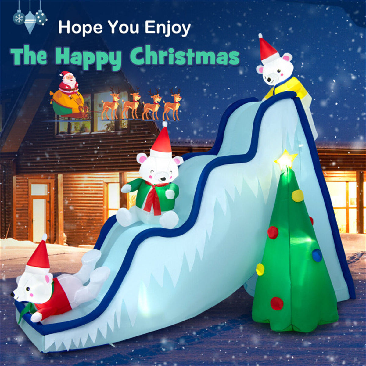 9 Feet Christmas Decoration Inflatable Polar Bear Slide Scene Decoration - Decoration - Quality Life