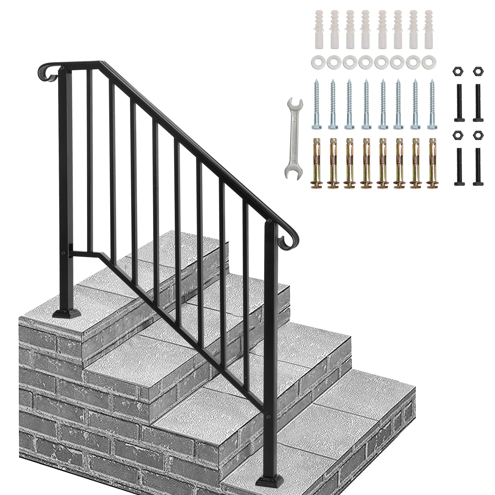 Artisasset Matte Black Outdoor 3 Level Iron Handrail - Decoration - Quality Life