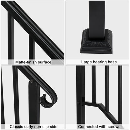 Artisasset Matte Black Outdoor 3 Level Iron Handrail - Decoration - Quality Life