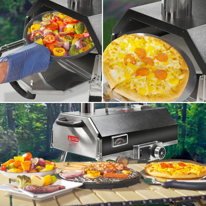 Black 12 Wood Fired Outdoor Pizza Oven - Portable Hard Wood Pellet Pizza Oven - Ideal for Any Outdoor Kitchen - Outdoor Cooking Pizza Maker - Backyard Pizza Ovens - Countertop Pizza Oven - Barbecue tools - Quality Life