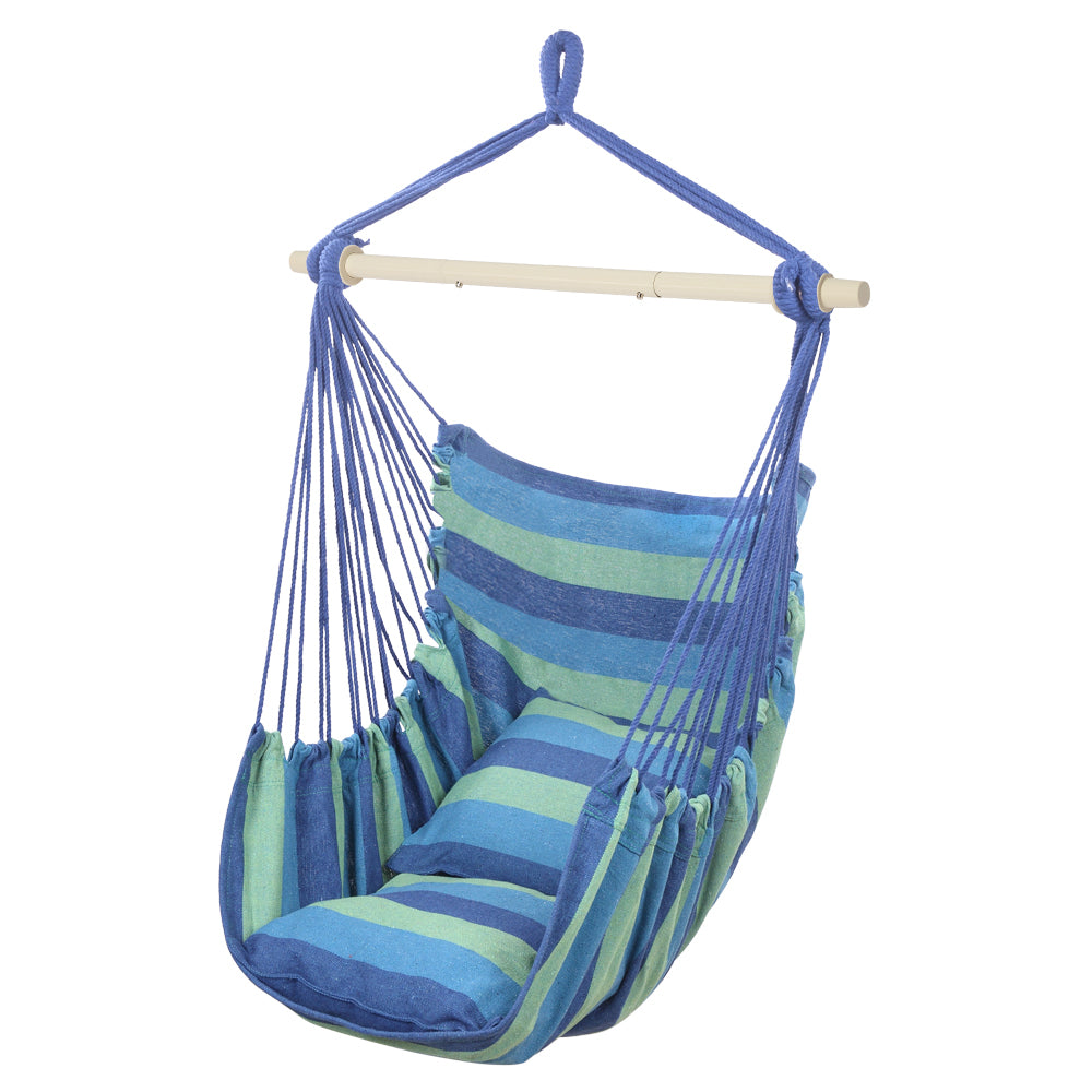 Distinctive Cotton Canvas Hanging Rope Chair with Pillows Blue - Decoration - Quality Life