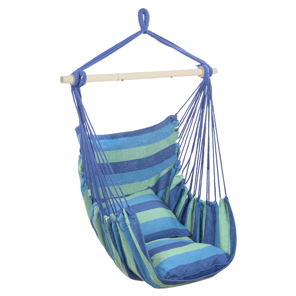 Distinctive Cotton Canvas Hanging Rope Chair with Pillows Blue - Decoration - Quality Life