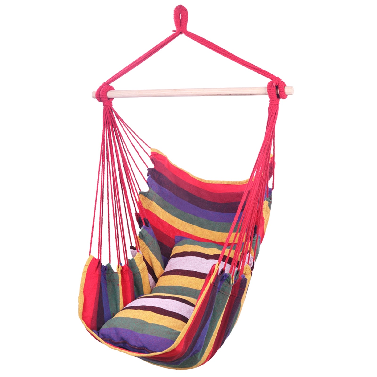 Distinctive Cotton Canvas Hanging Rope Chair with Pillows Rainbow - Decoration - Quality Life