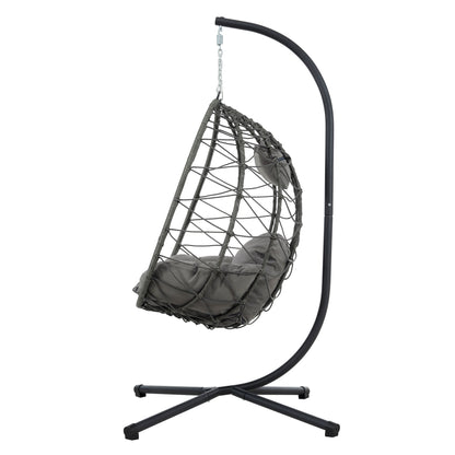 Egg Chair with Stand Indoor Outdoor Swing Chair Patio Wicker Hanging Egg Chair Hanging Basket Chair with Stand for Bedroom Living Room Balcony - Decoration - Quality Life