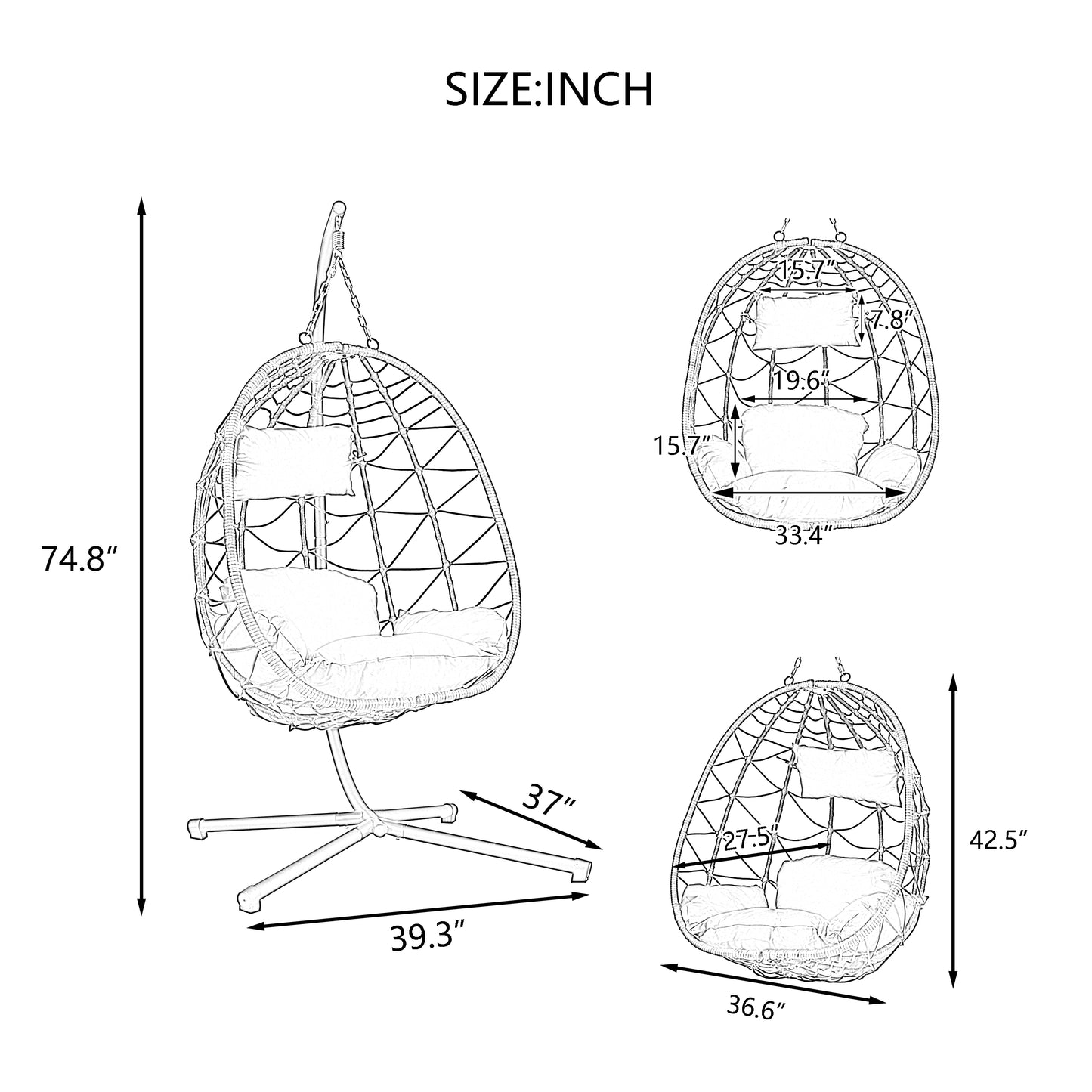 Egg Chair with Stand Indoor Outdoor Swing Chair Patio Wicker Hanging Egg Chair Hanging Basket Chair with Stand for Bedroom Living Room Balcony - Decoration - Quality Life