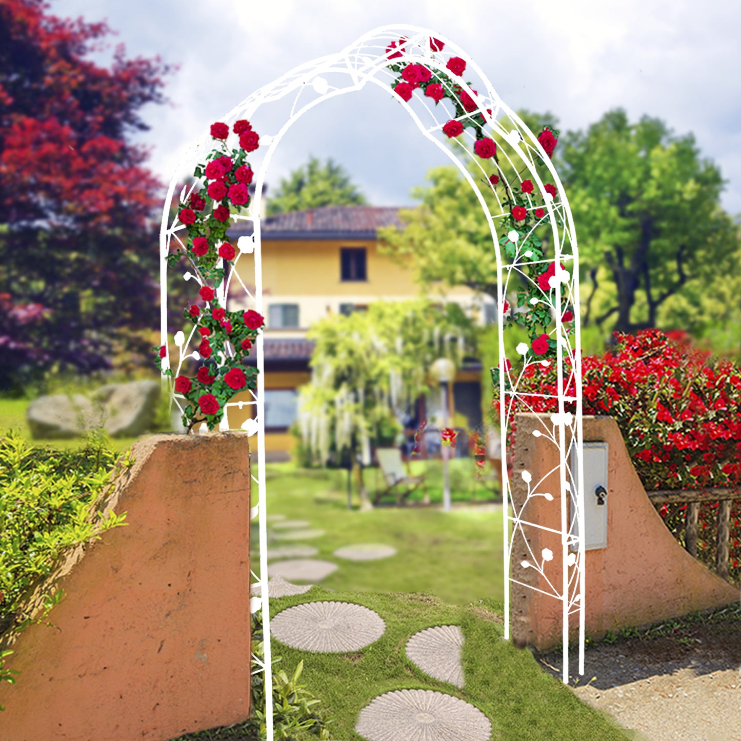 Metal Garden Arch Assemble Freely with 8 Styles Garden Arbor Trellis Climbing Plants Support Rose Arch Outdoor Arch Wedding Arch Party Events Archway Cream White - Decoration - Quality Life