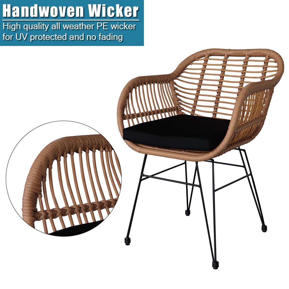 Oshion 3 pcs Wicker Rattan Patio Conversation Set with Tempered Glass Table  Flaxen Yellow - Furniture - Quality Life