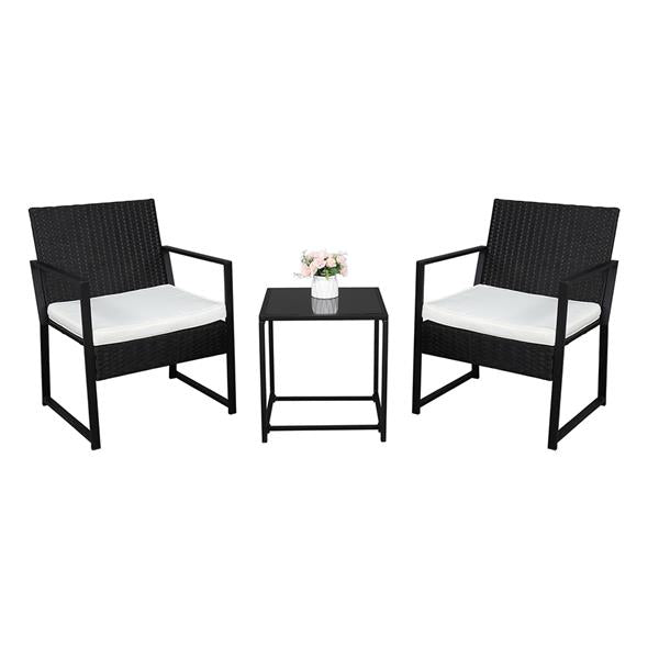 Single 2pcs Coffee Table 1pc Exposed Flat Chair Three-Piece Set Black - Furniture - Quality Life