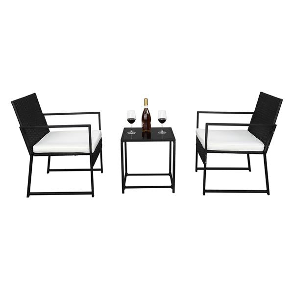 Single 2pcs Coffee Table 1pc Exposed Flat Chair Three-Piece Set Black - Furniture - Quality Life