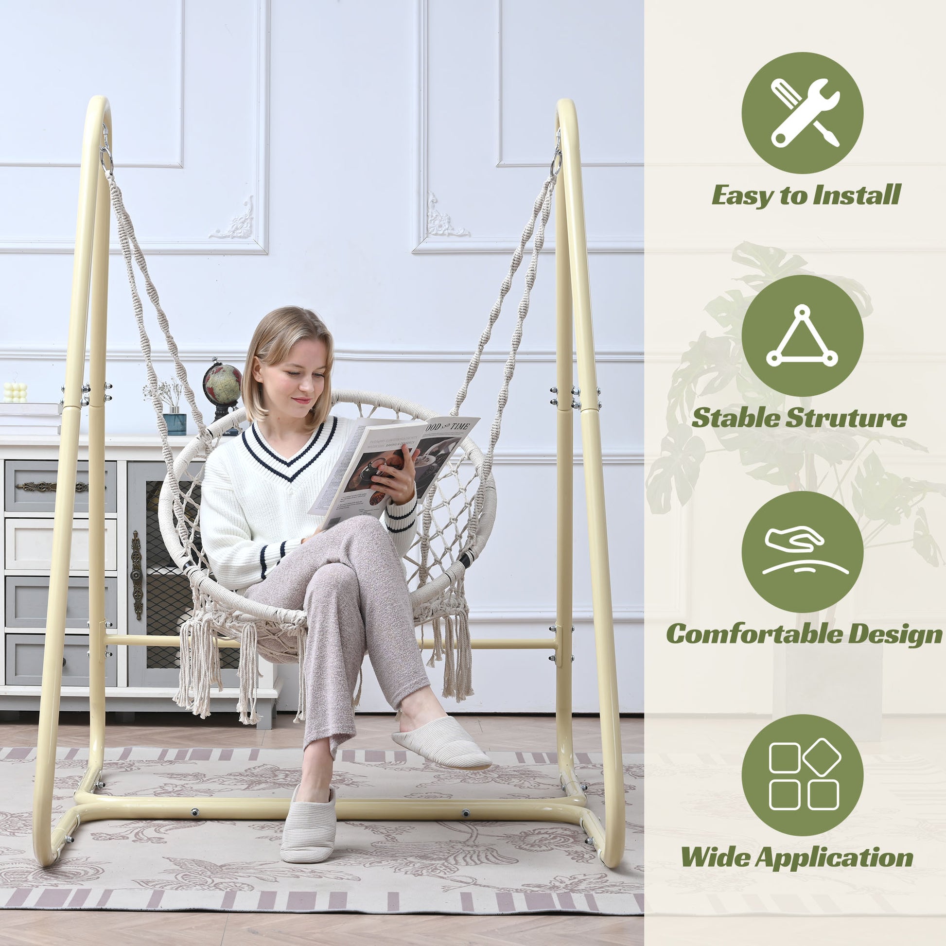 Swing Chair Handmade Macrame Swing Hammock Chair with Stand - Decoration - Quality Life