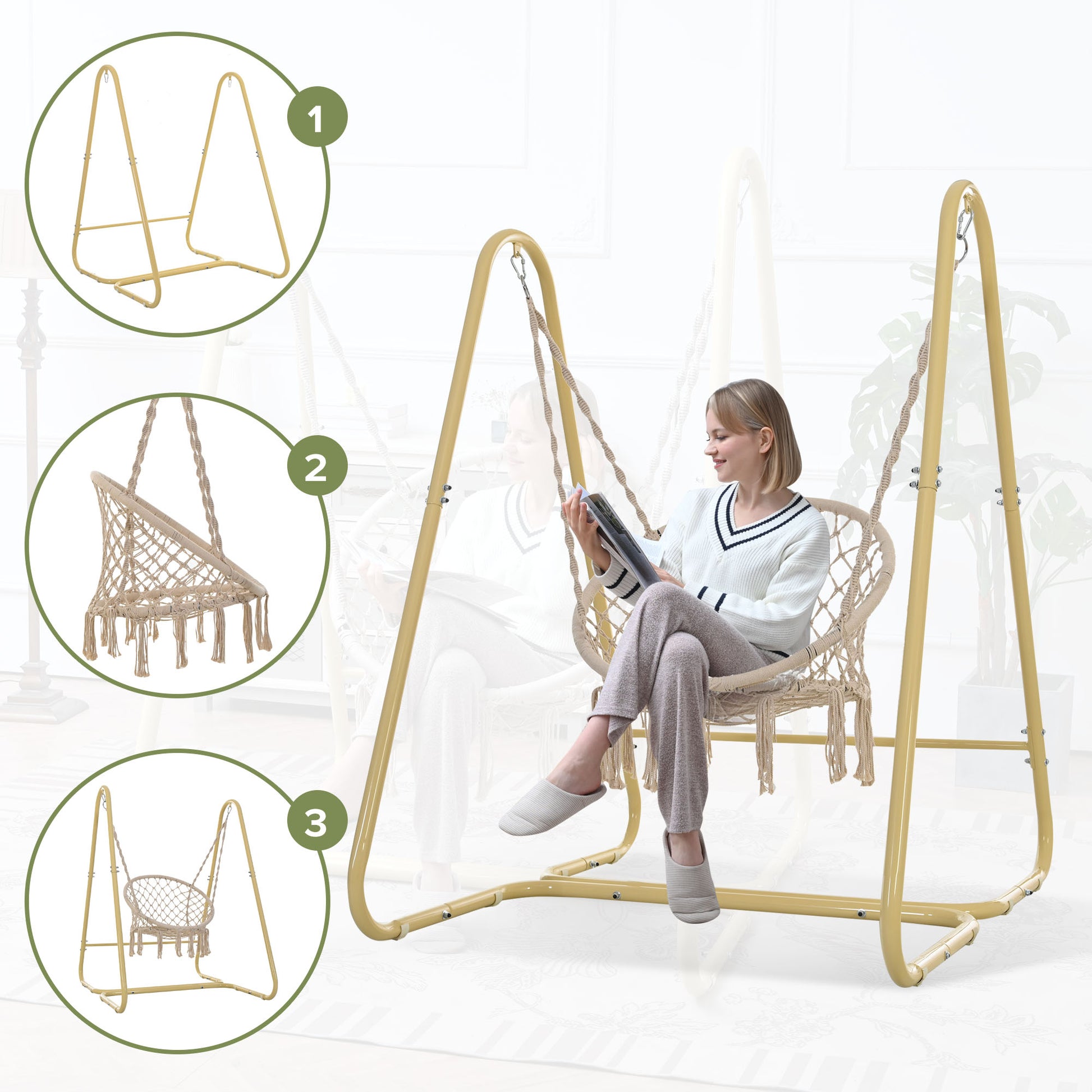 Swing Chair Handmade Macrame Swing Hammock Chair with Stand - Decoration - Quality Life