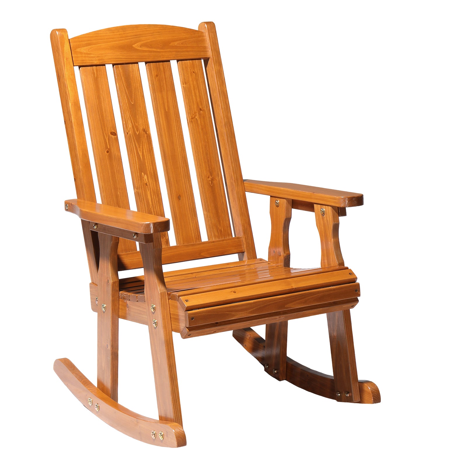 Teak color for vertical stripe back wooden rocking chair - Furniture - Quality Life