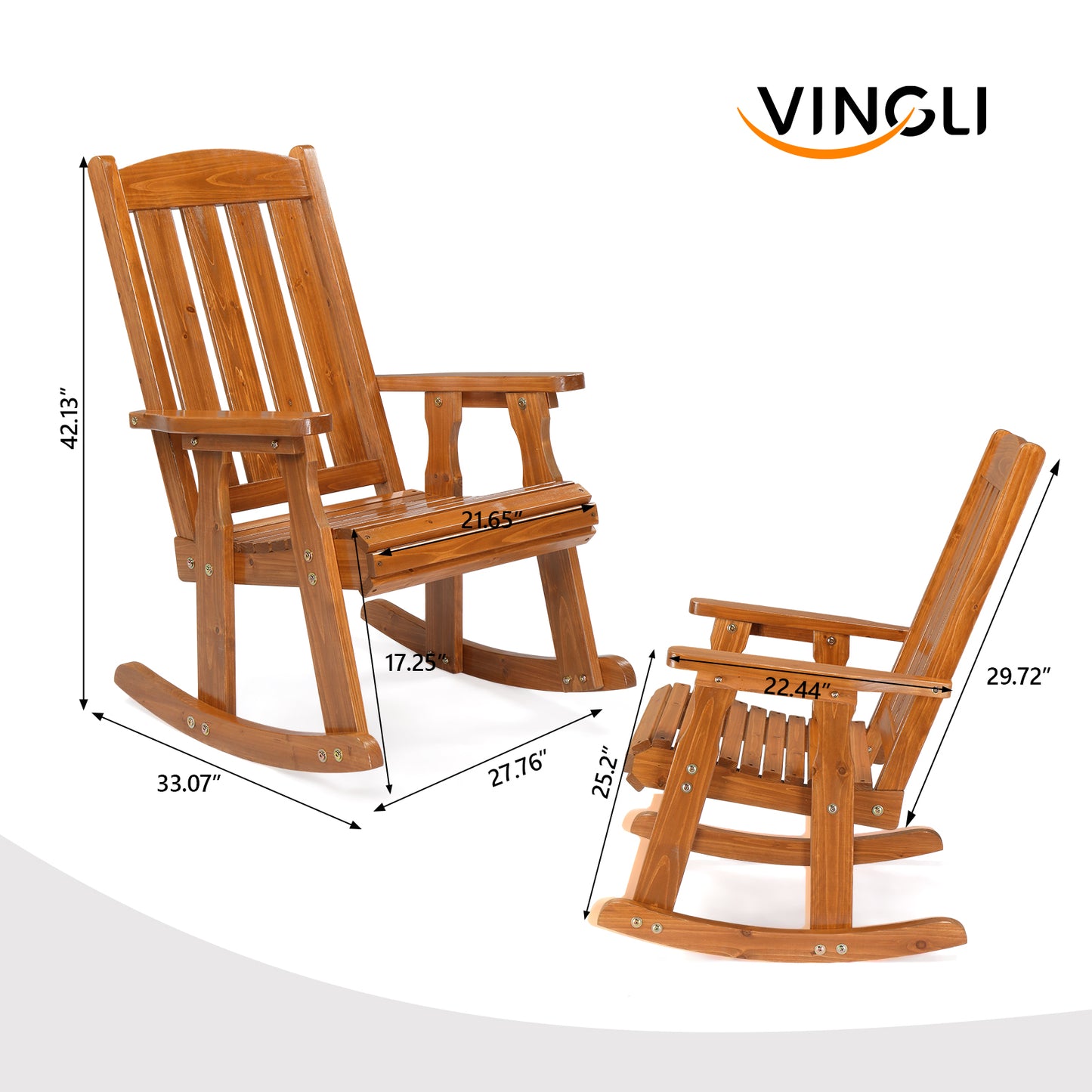 Teak color for vertical stripe back wooden rocking chair - Furniture - Quality Life