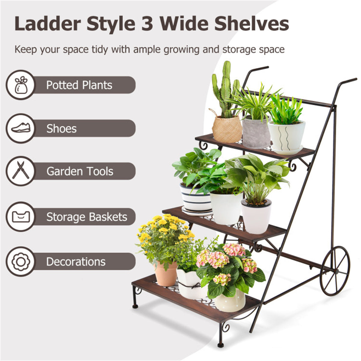 Three layer plant support with wheels - Decoration - Quality Life