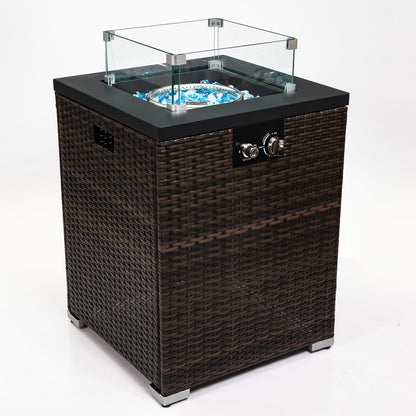 Wicker Fire Pit Column with Glass Wind Guard - Decoration - Quality Life