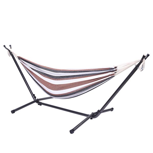 Professional Black & Silver Flowers Hammock Stand with Polyester Coffee Stripe Hammock 0e7rxg-c0